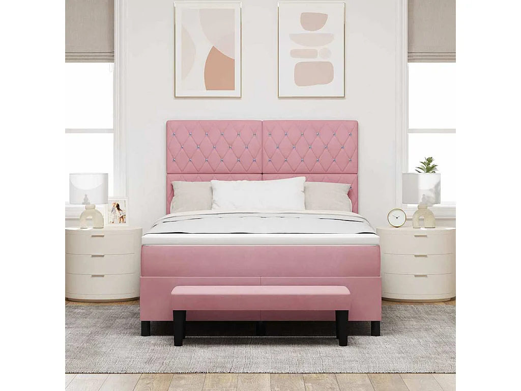 Lit à ressorts avec matelas Rose 160 x 200 cm Velours