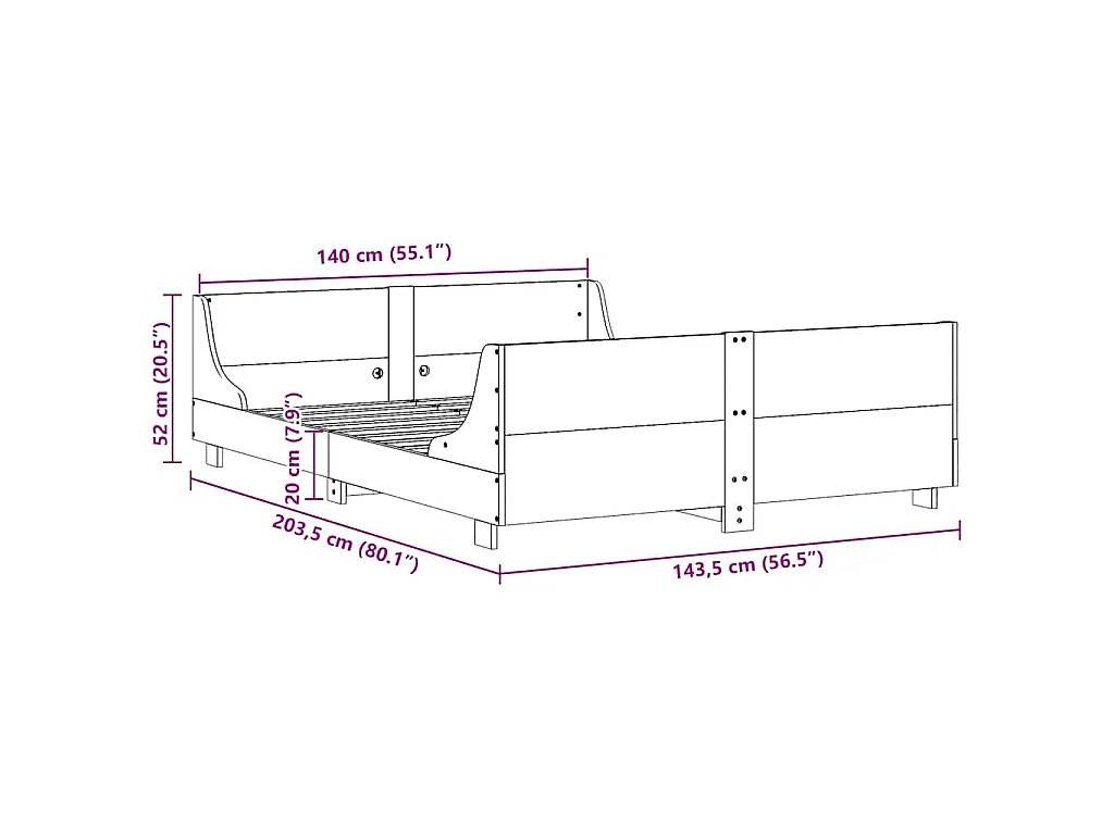 Bedframe zonder matras massief grenenhout wit 140x200 cm