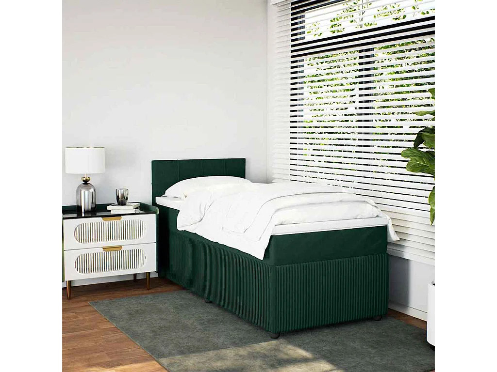 Sommier à lattes de lit avec matelas Vert foncé 100x200 cm