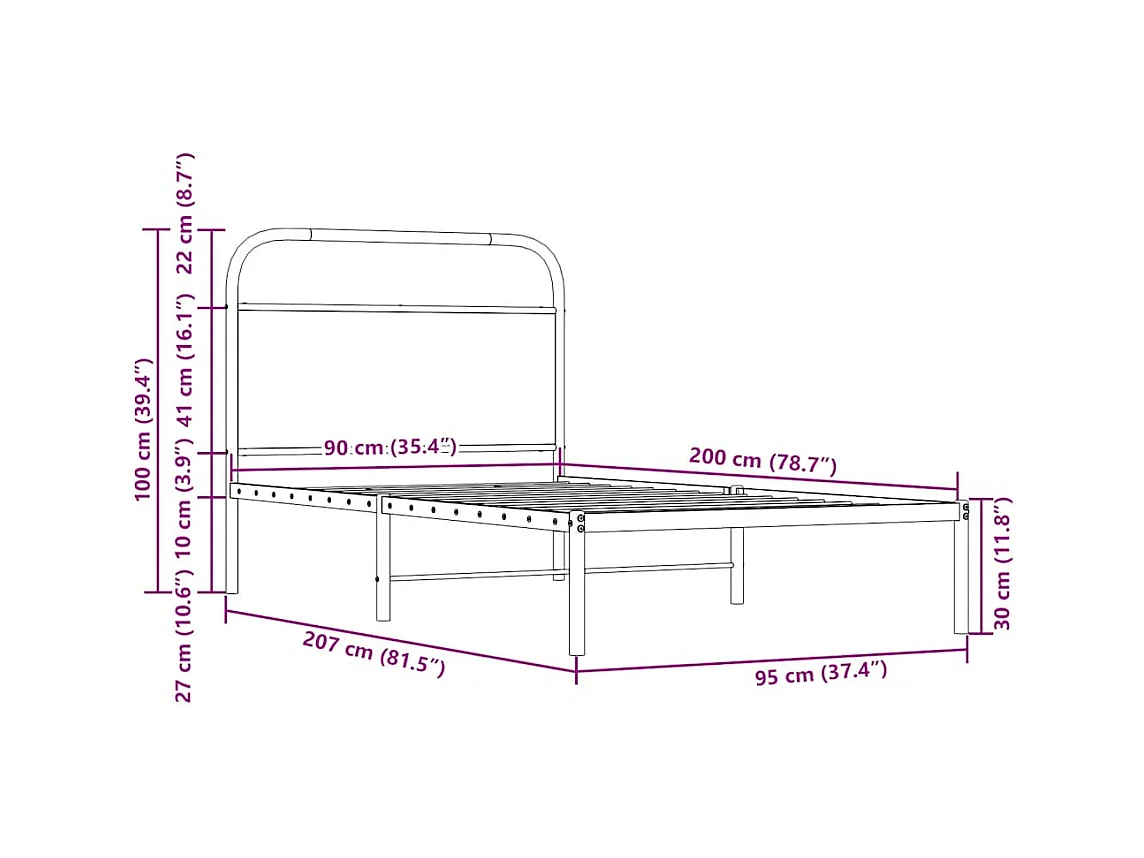 Cadre de lit sans matelas 90x200cm chêne marron bois ingénierie