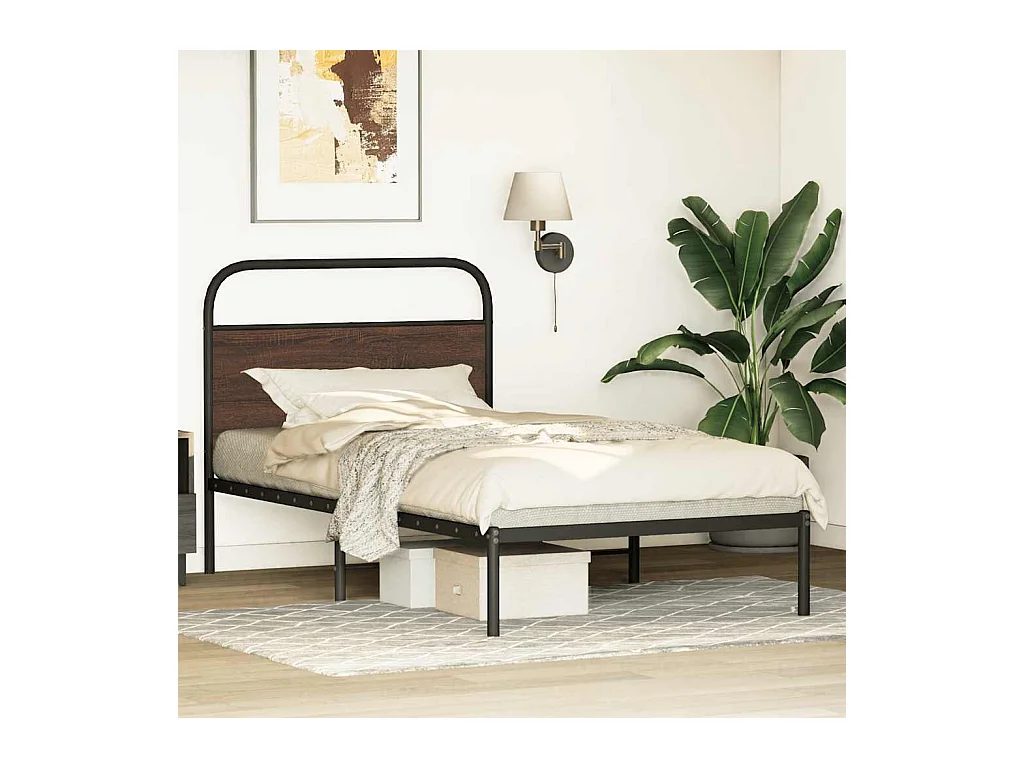 Cadre de lit sans matelas 90x200cm chêne marron bois ingénierie