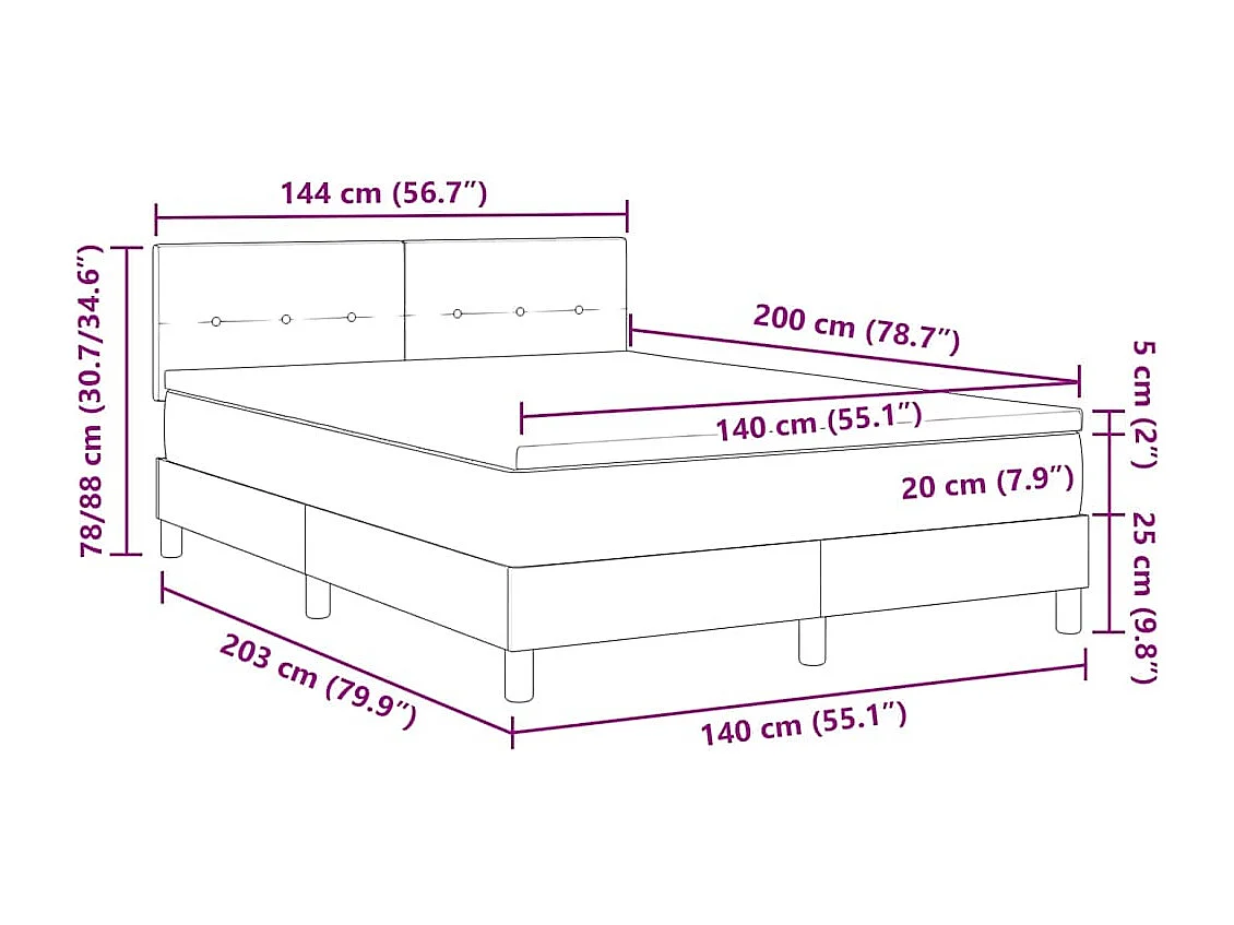 Boxspringbett mit Matratze mit Kopfteil Blau 140 x 200 cm Stoff