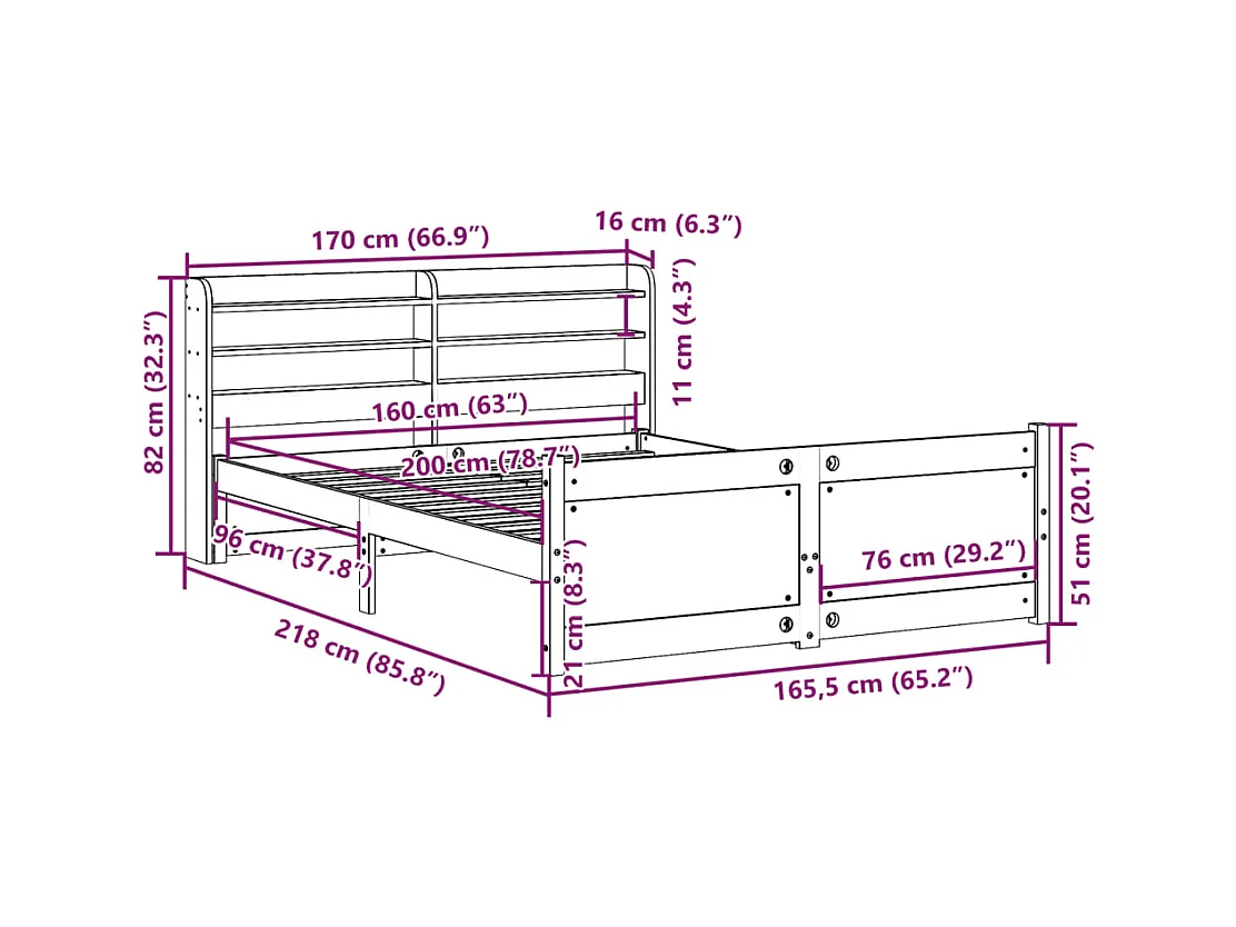 Bettgestell mit Kopfteil ohne Matratze 160x200 cm