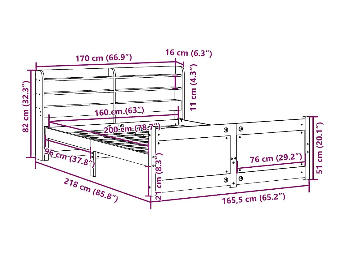Bettgestell mit Kopfteil ohne Matratze 160x200 cm