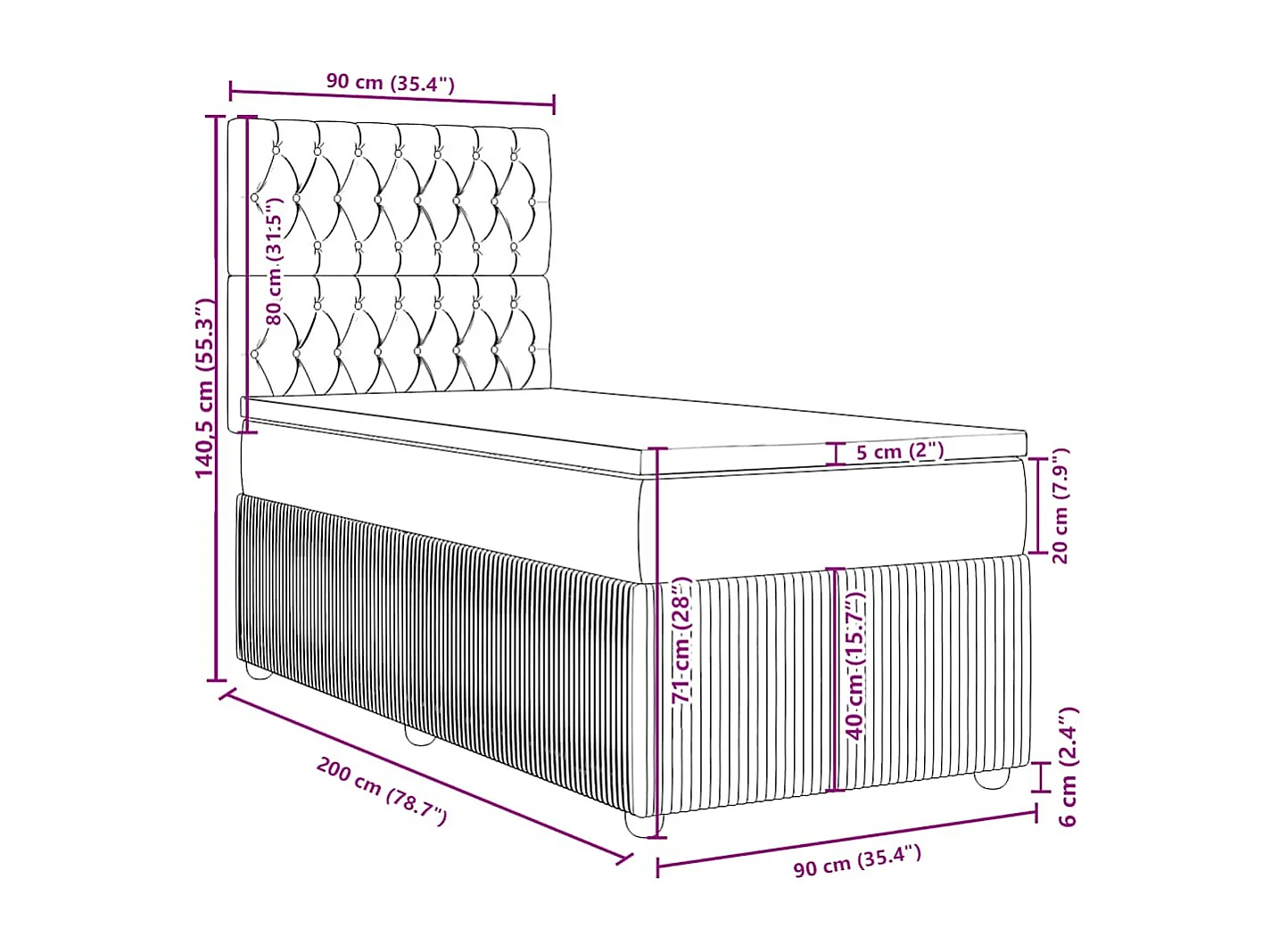 Boxspring met matras stof lichtgrijs 90x200 cm