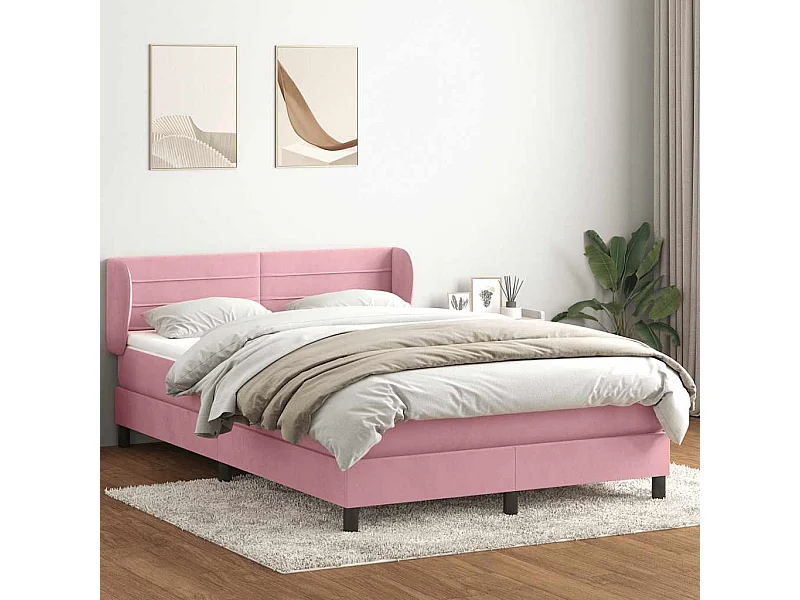 Cama box spring com colchão 160x210 cm veludo rosa