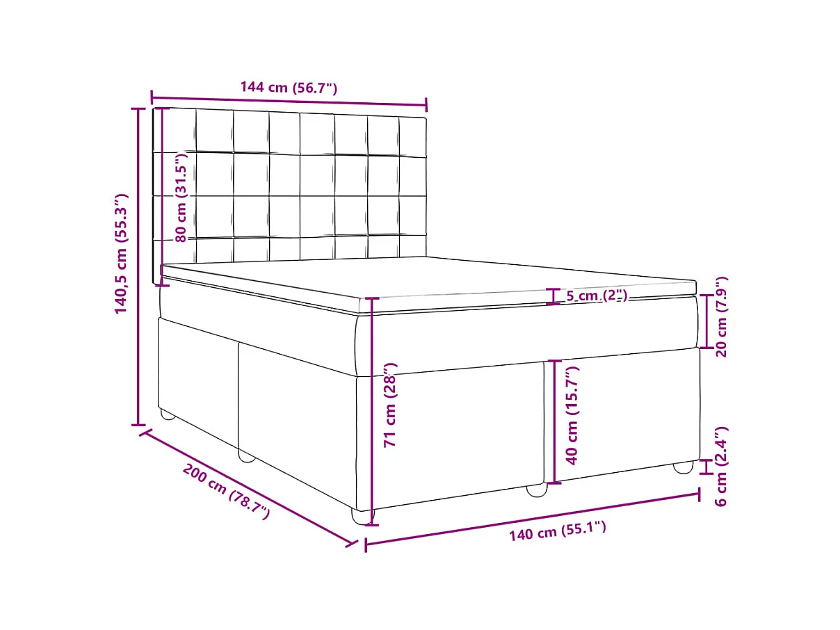 Sommier à lattes de lit avec matelas Gris clair 140x200cm Tissu