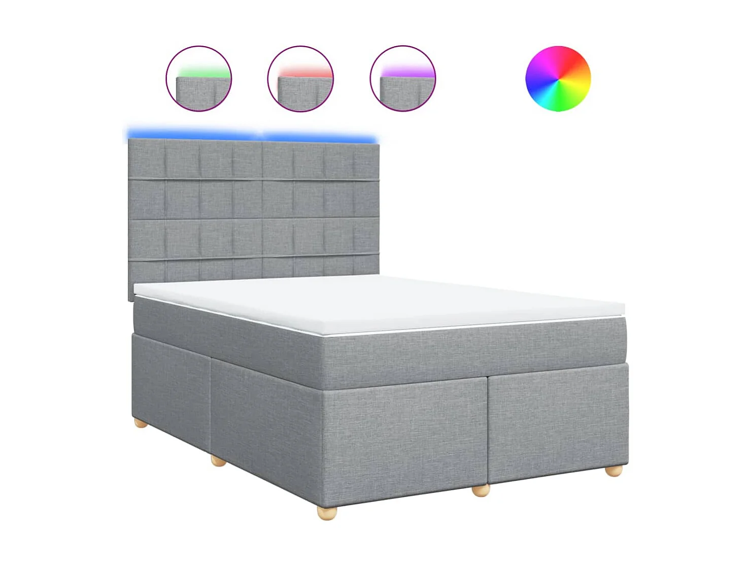 Cama box spring con colchón tela gris claro 140x200 cm