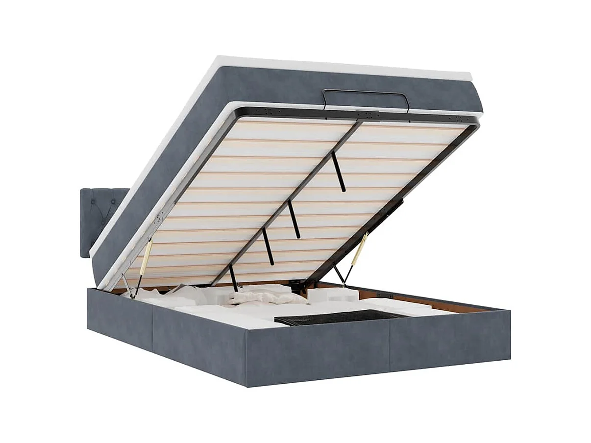Estructura cama otomana con colchón gris oscuro 140x200cm