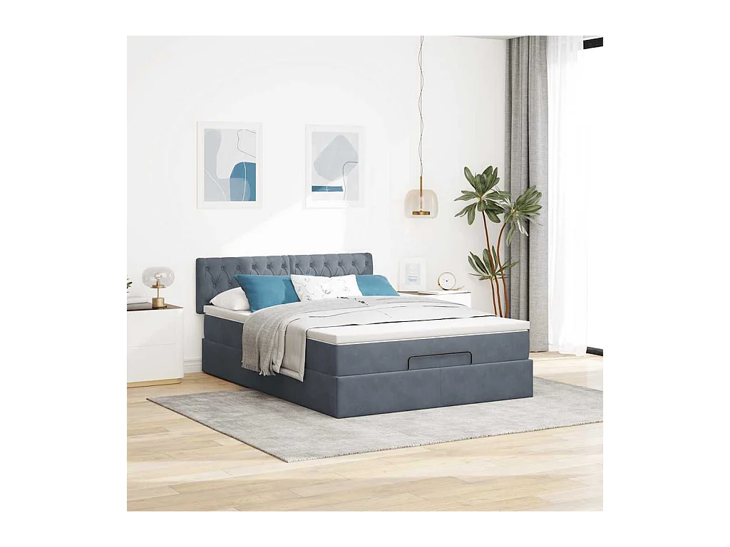 Estructura cama otomana con colchón gris oscuro 140x200cm