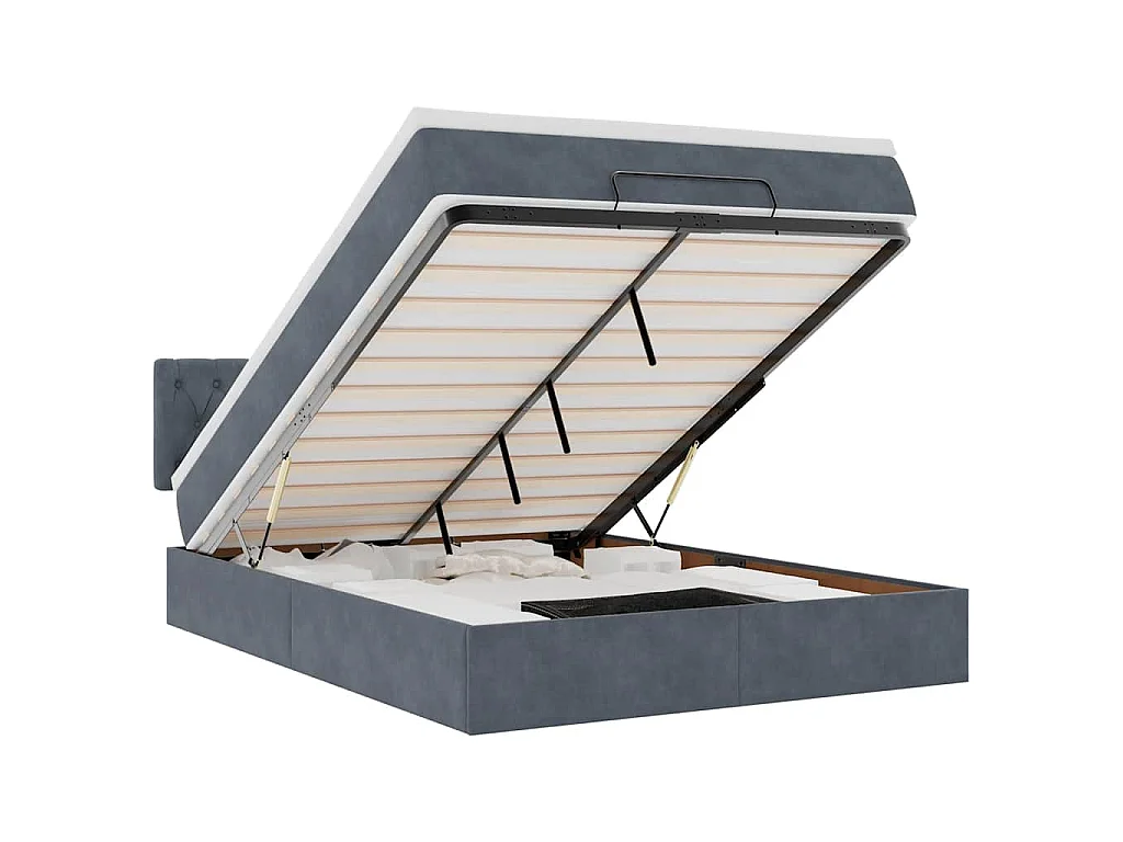 Estructura cama otomana con colchón gris oscuro 140x200cm