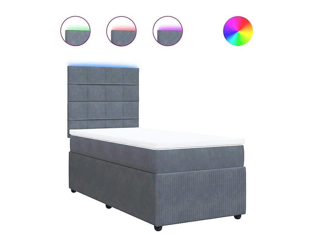 Cama box spring con colchón terciopelo gris oscuro 90x200 cm