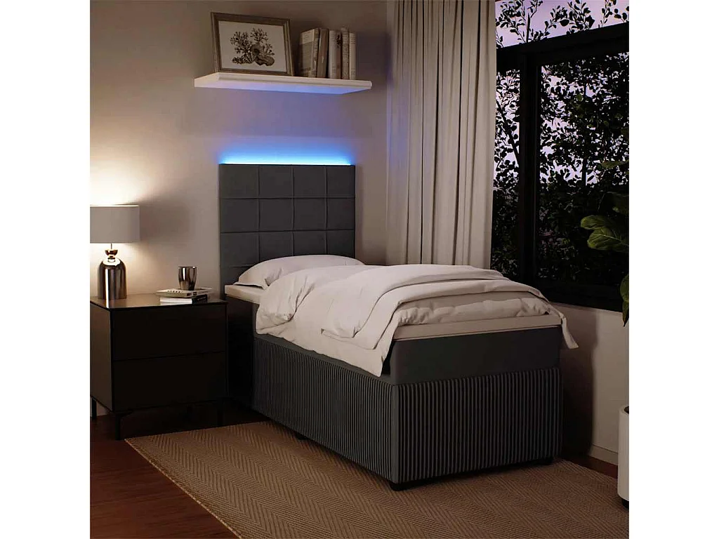 Cama box spring con colchón terciopelo gris oscuro 90x200 cm