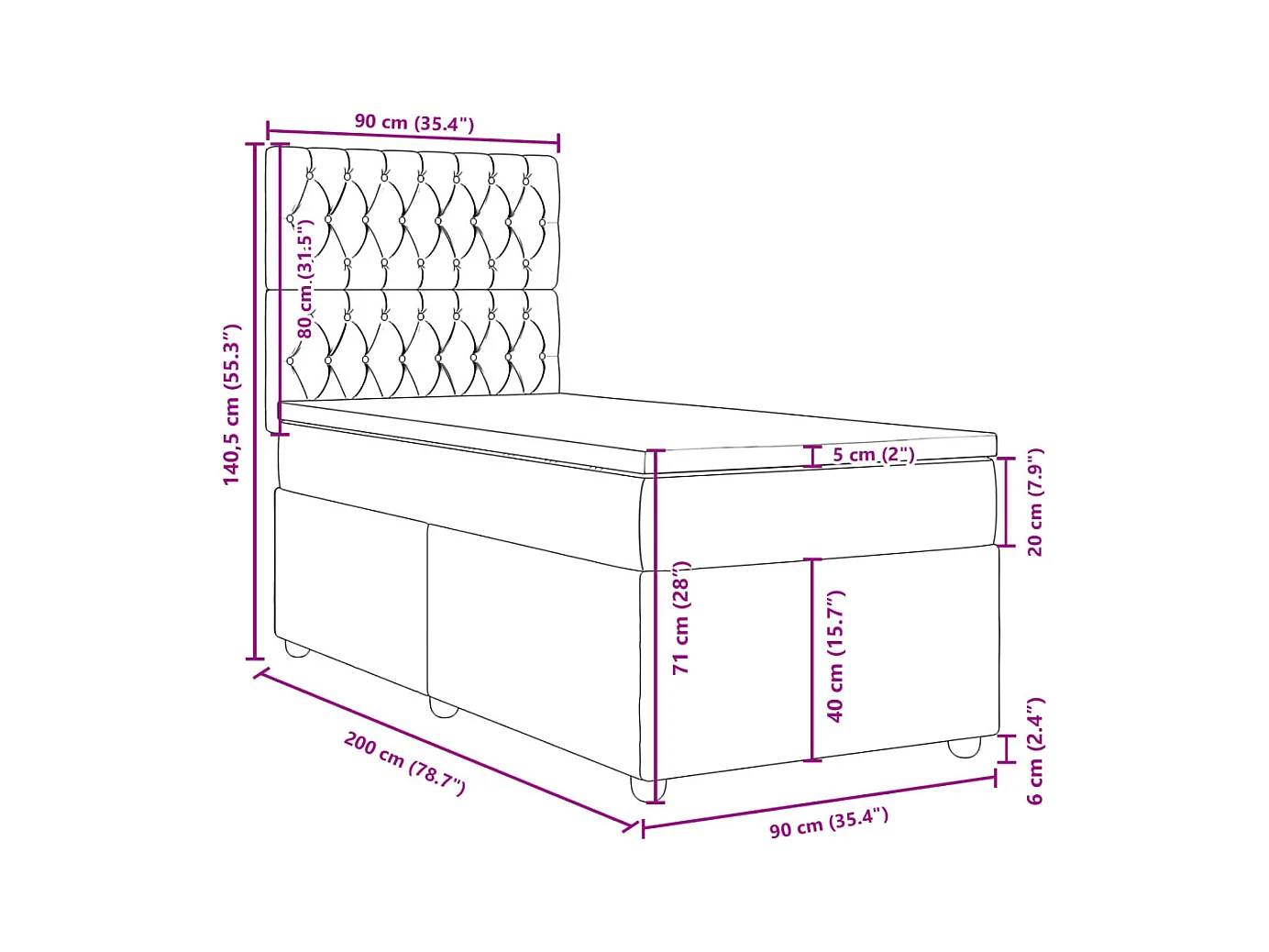 Sommier à lattes de lit avec matelas Crème 90x200 cm Tissu