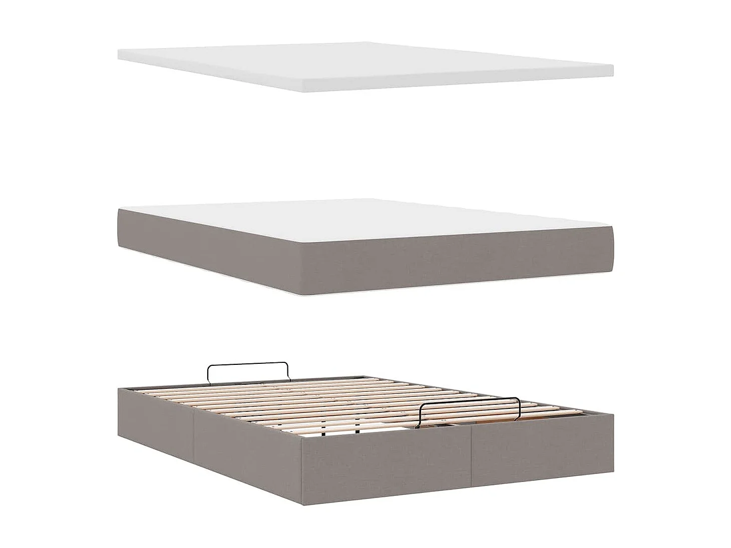 Estructura de cama otomana colchón tela gris pardo 140x200cm