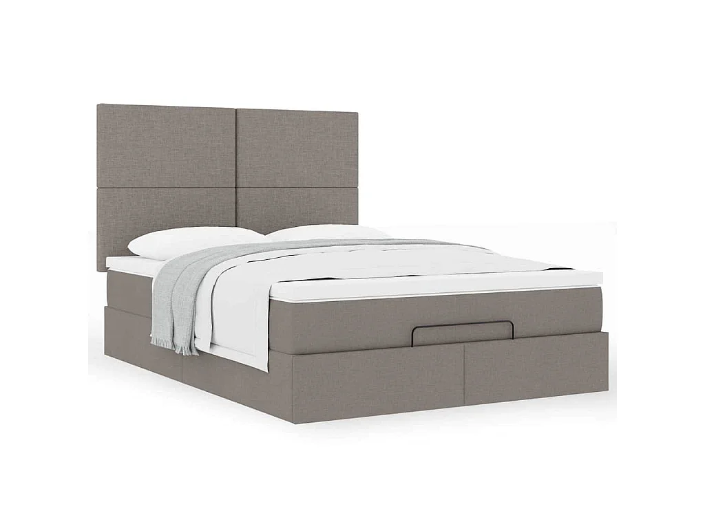 Estructura de cama otomana colchón tela gris pardo 140x200cm