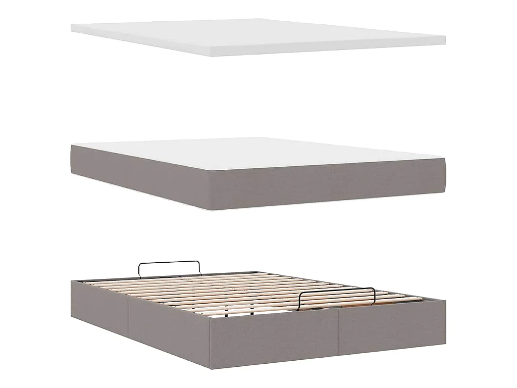 Estructura de cama otomana colchón tela gris pardo 140x200cm