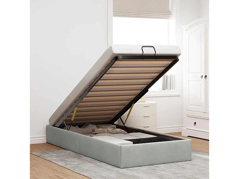 Estructura de cama otomana sin colchón terciopelo gris claro