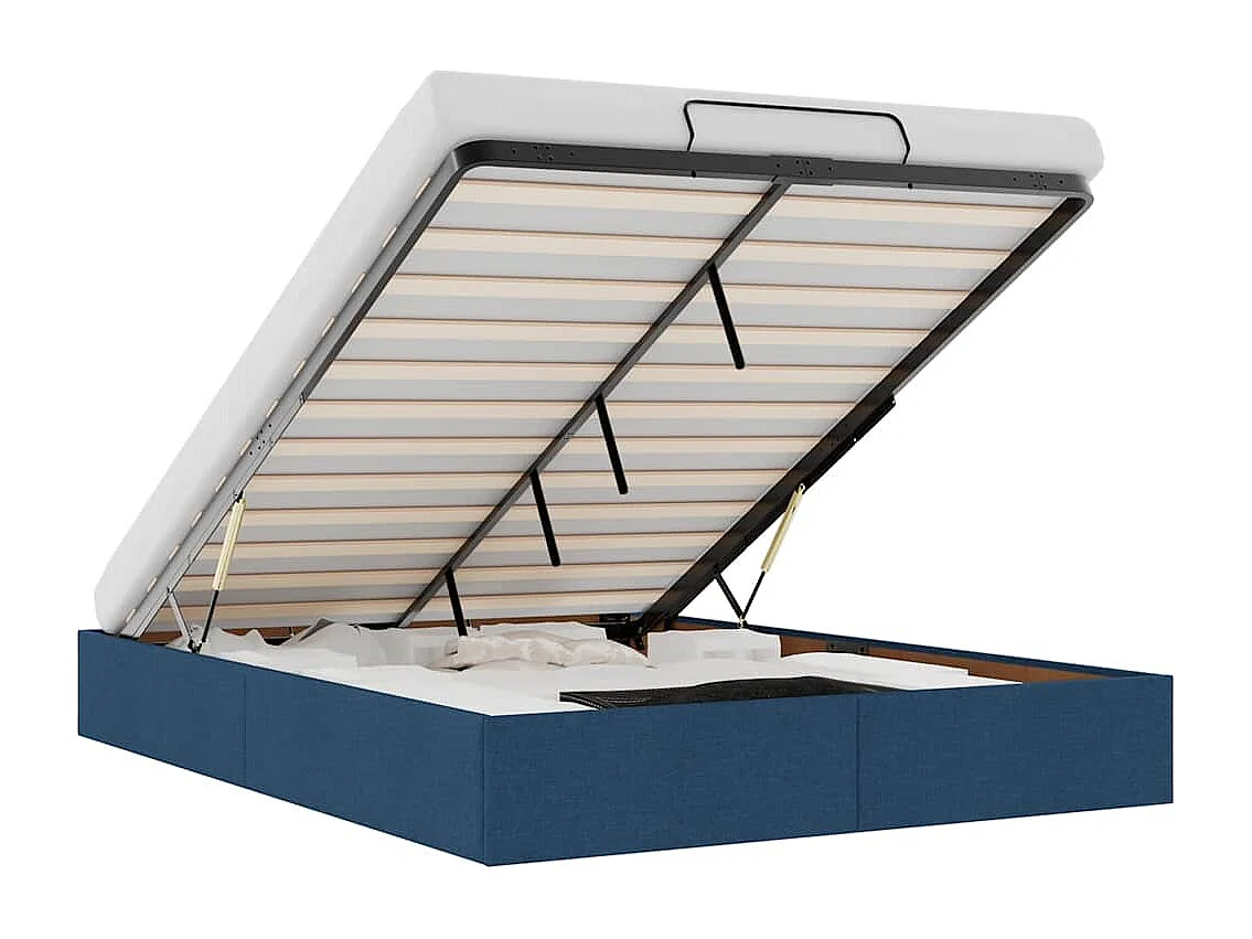 Cadre de lit ottoman sans matelas bleu 140x200 cm tissu