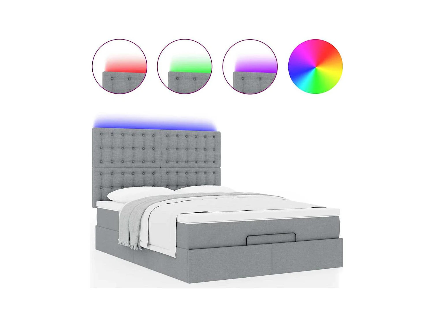 Cadre de lit ottoman et matelas gris clair 140x190 cm tissu