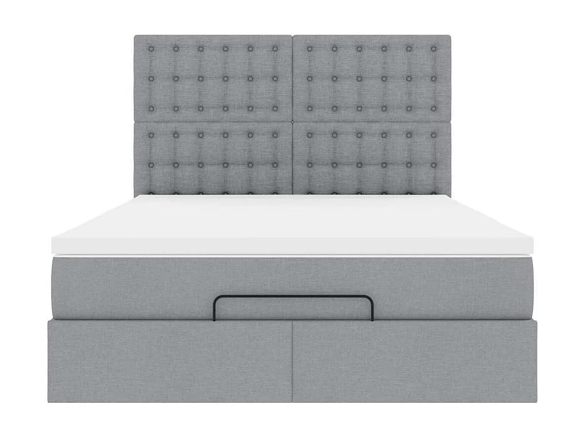 Cadre de lit ottoman et matelas gris clair 140x190 cm tissu