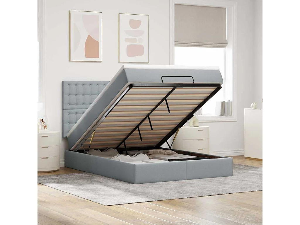 Estrutura de cama otomana com colchão 140x190 cm cinzento claro