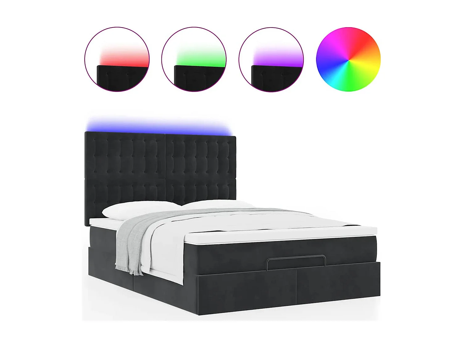 Struttura Letto Pouf con Materassi Nero 140x190 cm in Velluto