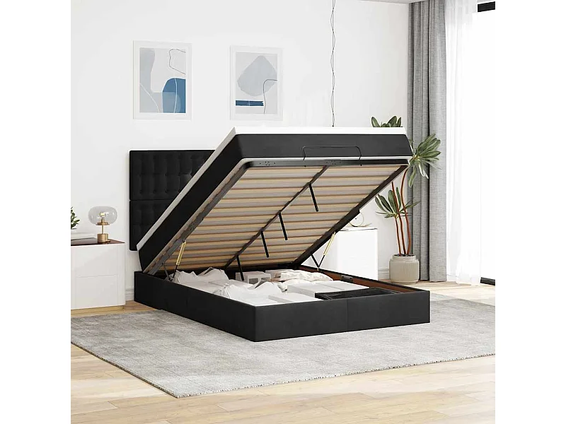 Estrutura de cama otomana com colchões 140x190 cm veludo preto