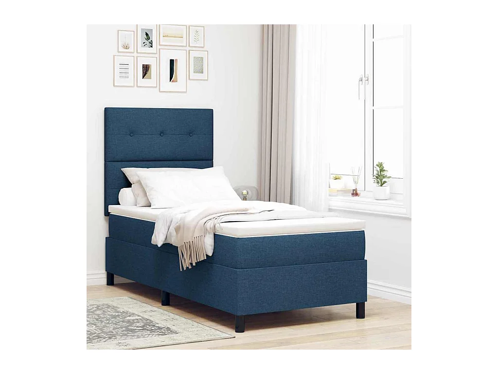 Lit à ressorts avec matelas Bleu 90 x 200 cm tissu