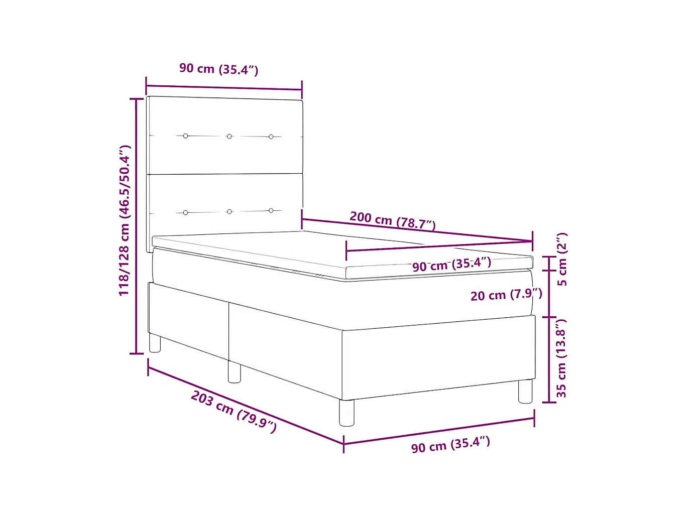 Lit à ressorts avec matelas Bleu 90 x 200 cm tissu