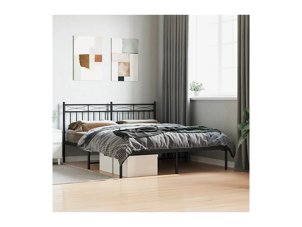 Cadre de lit métal sans matelas et tête de lit noir 160x200 cm
