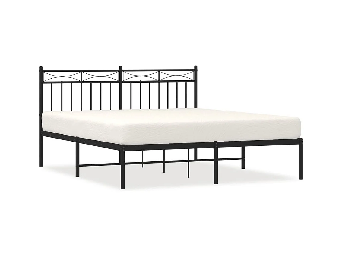 Cadre de lit métal sans matelas et tête de lit noir 160x200 cm