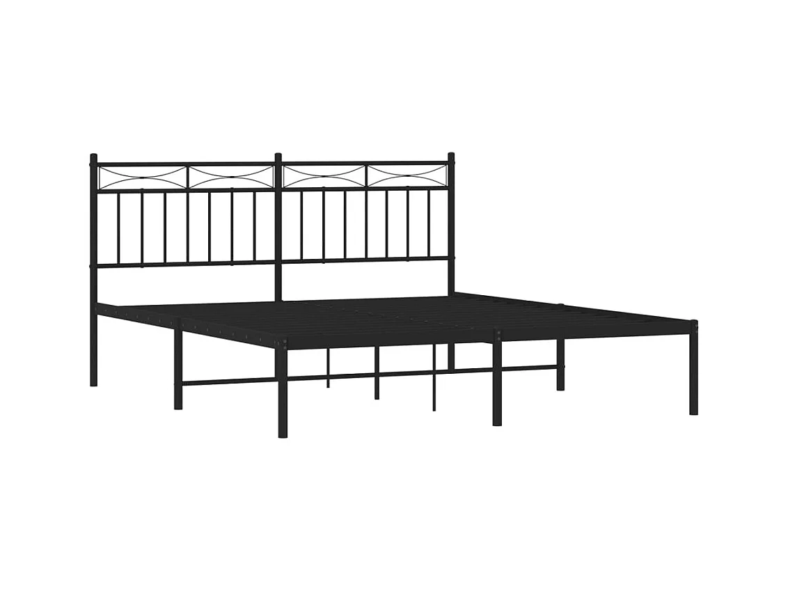Cadre de lit métal sans matelas et tête de lit noir 160x200 cm