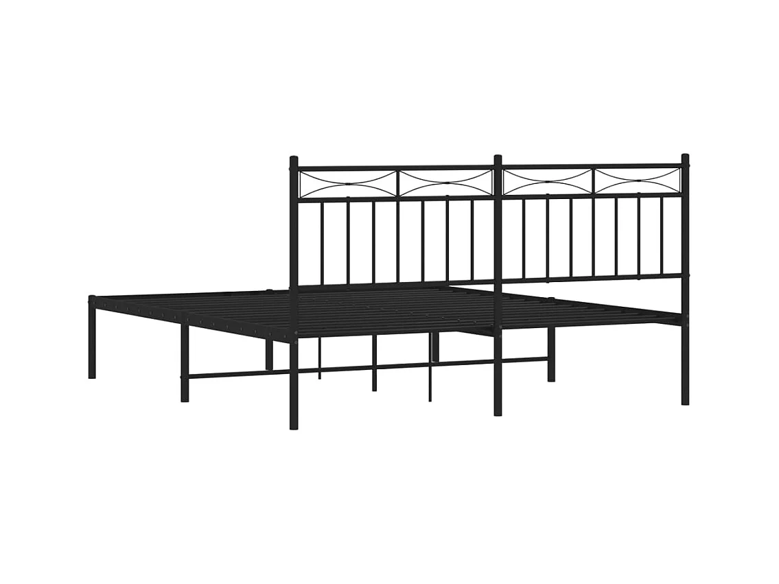 Cadre de lit métal sans matelas et tête de lit noir 160x200 cm