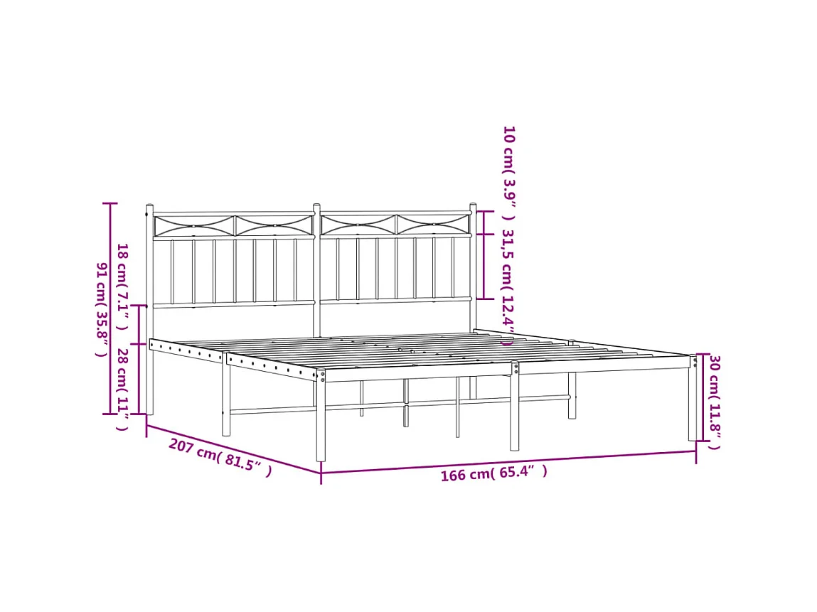 Cadre de lit métal sans matelas et tête de lit noir 160x200 cm