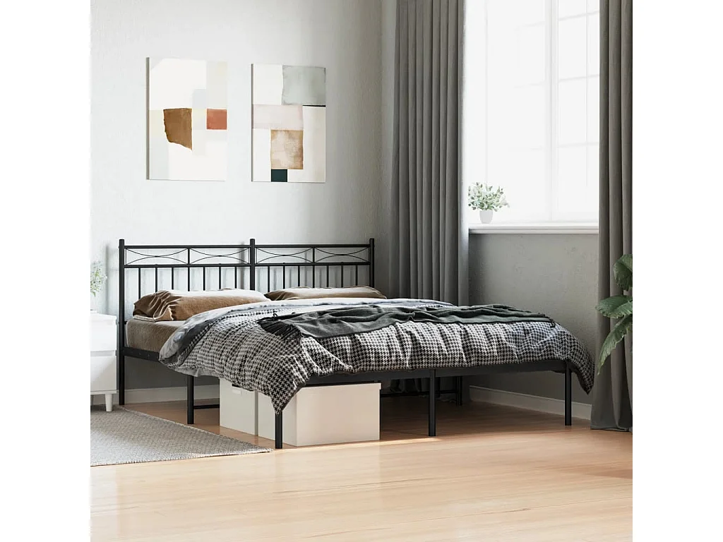 Cadre de lit métal sans matelas et tête de lit noir 160x200 cm