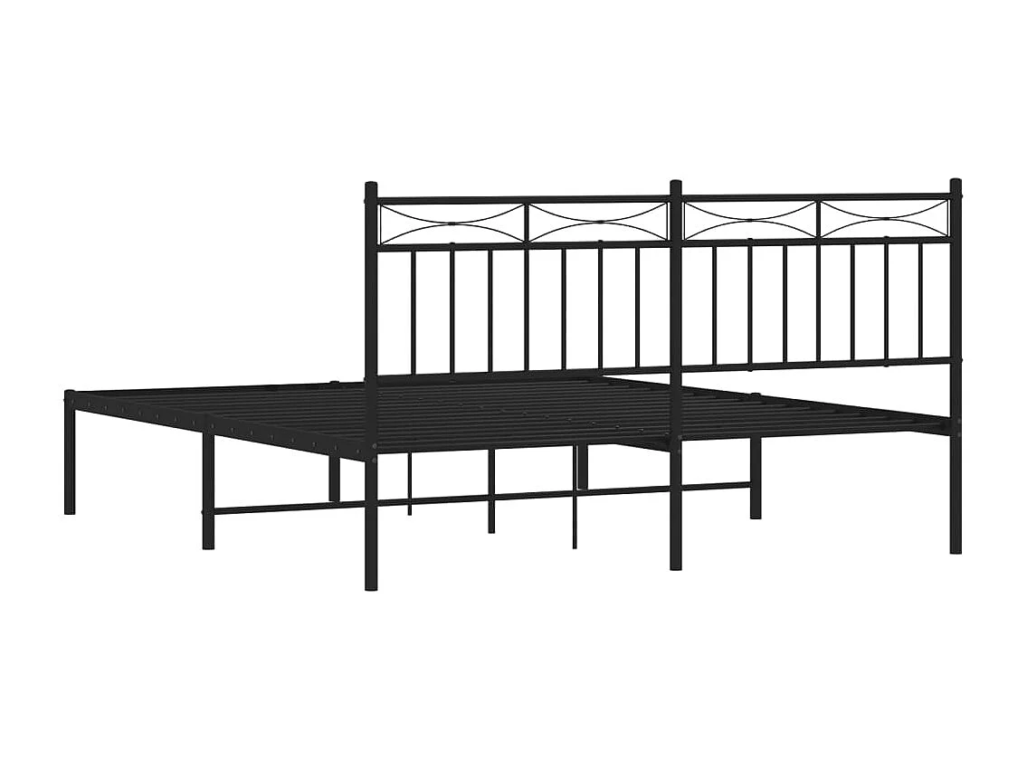 Cadre de lit métal sans matelas et tête de lit noir 160x200 cm