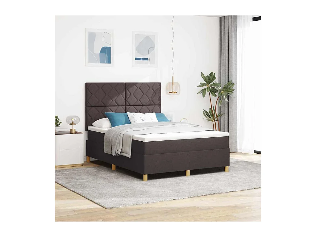 Letto a molle con materasso Marrone scuro 140 x 200 cm Tessuto