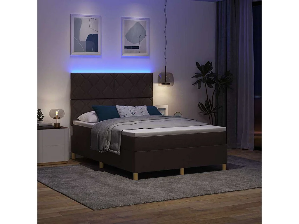 Letto a Sorgente LED Marrone Scuro 140 x 200 cm Tessuto
