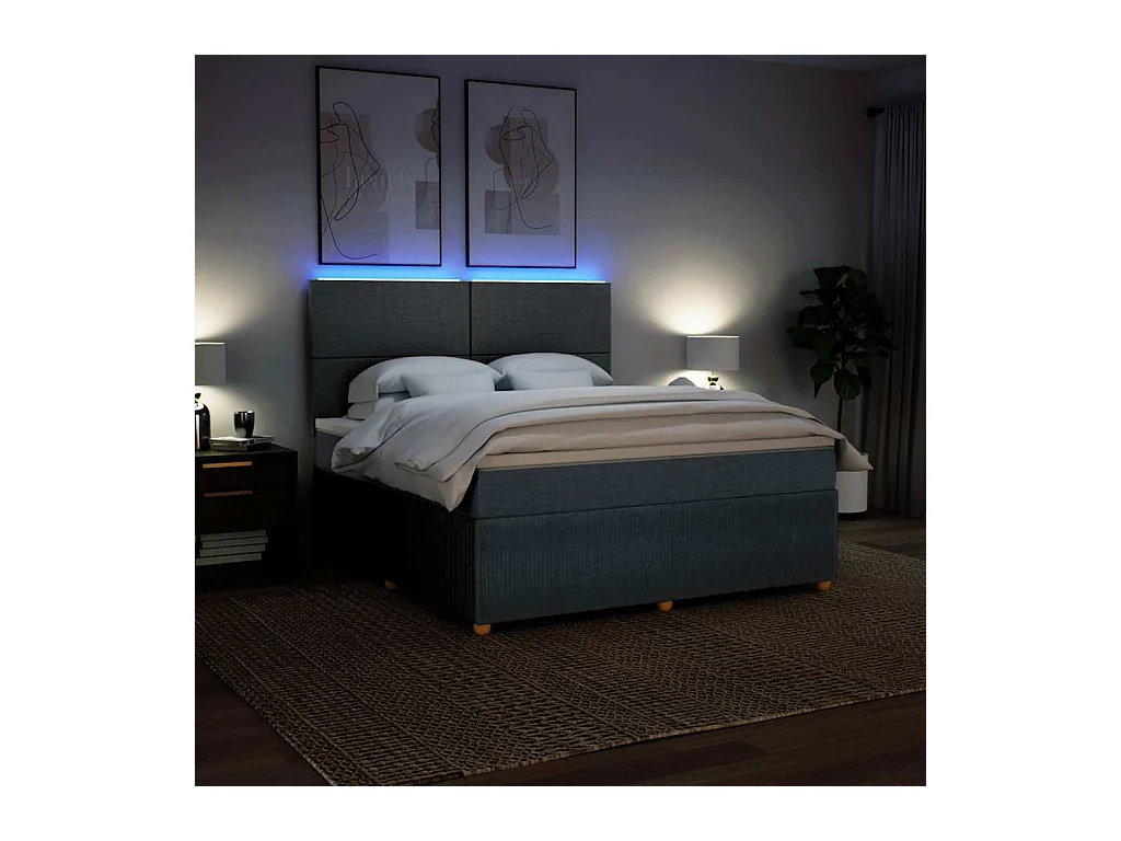 Cama box spring con colchón tela gris oscuro 180x200 cm