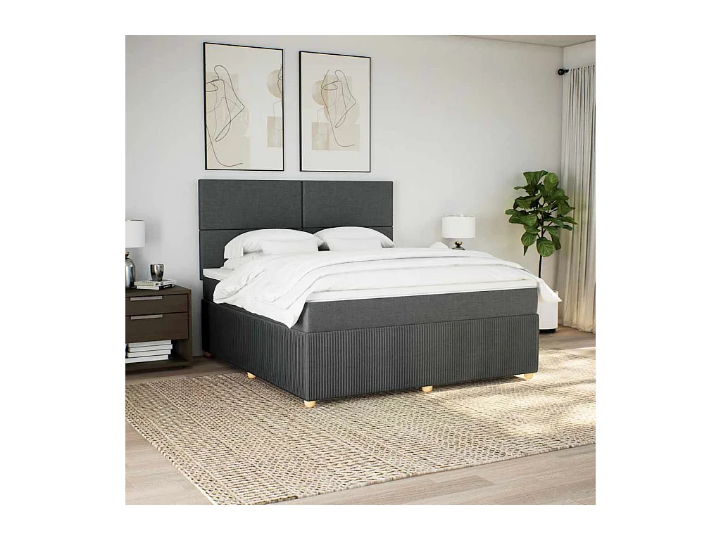 Cama box spring con colchón tela gris oscuro 180x200 cm