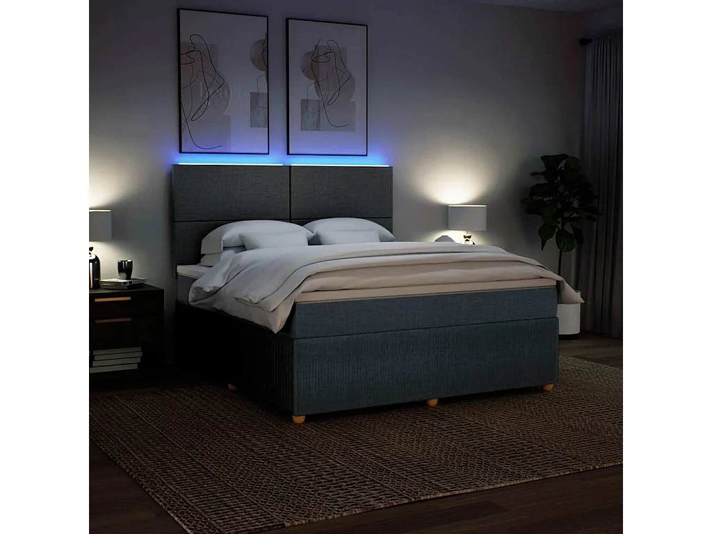 Cama box spring con colchón tela gris oscuro 180x200 cm