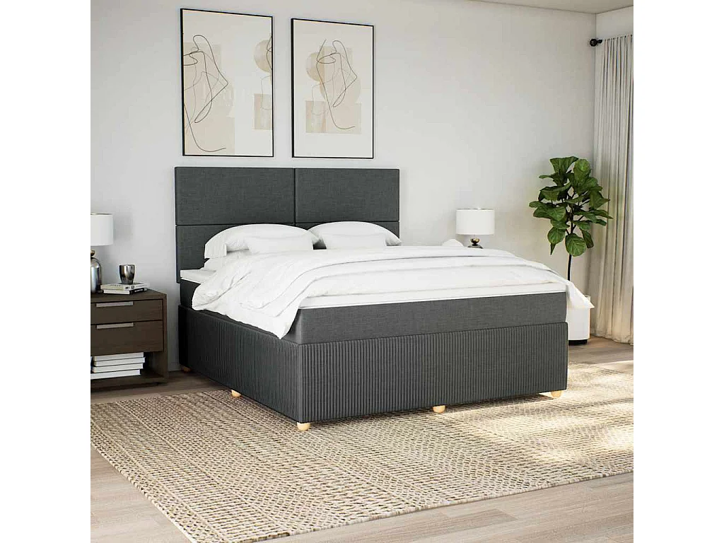 Cama box spring con colchón tela gris oscuro 180x200 cm