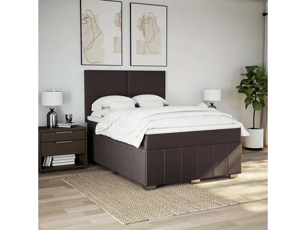 Cama com molas/colchão 160x200 cm tecido castanho-escuro