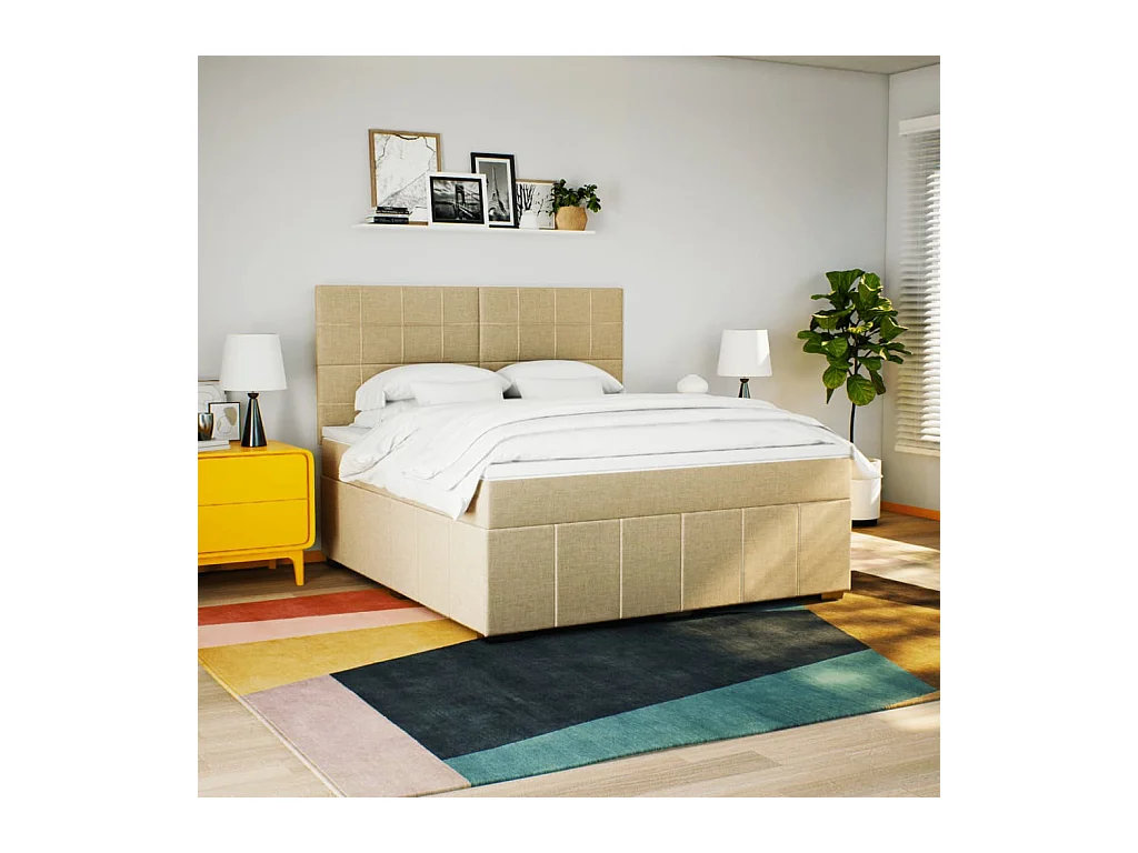 Sommier à lattes de lit avec matelas Crème 180x200 cm Tissu