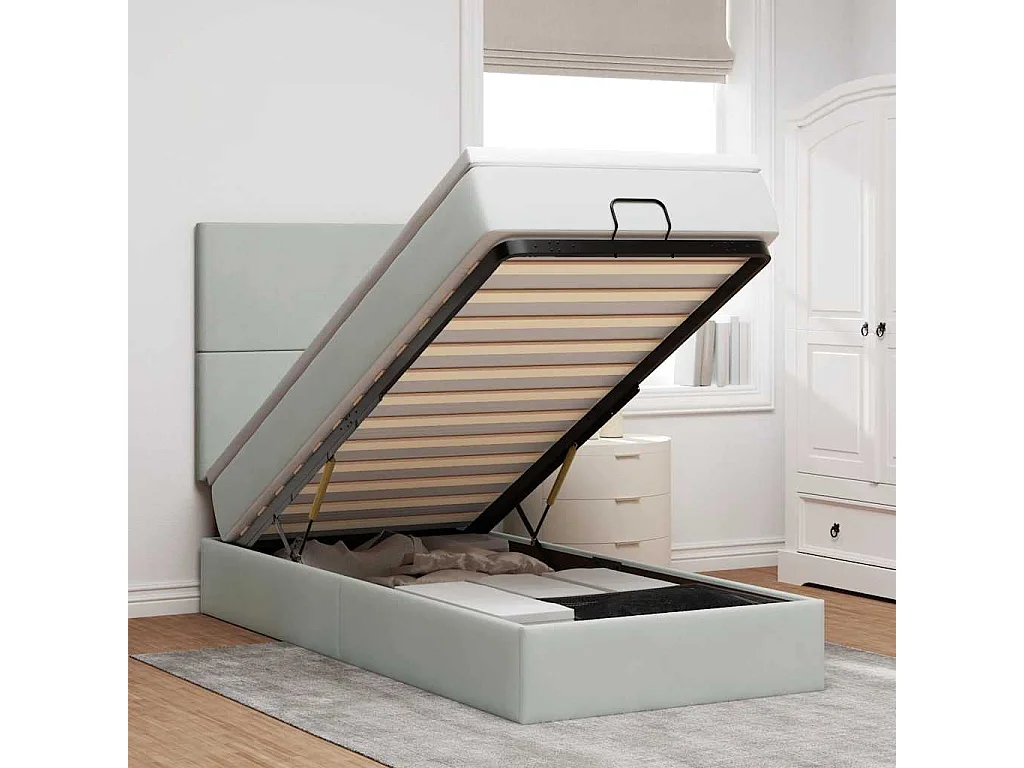 Estrutura cama otomana colchões 90x190 cm veludo cinzento claro