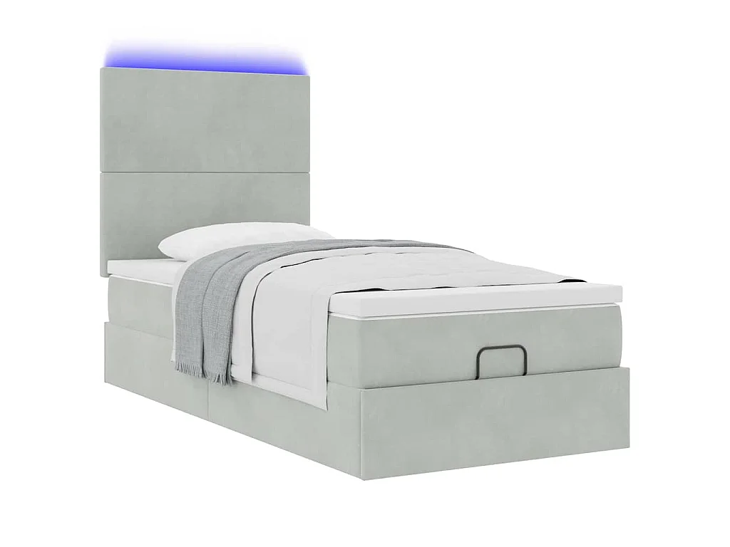 Estrutura cama otomana colchões 90x190 cm veludo cinzento claro