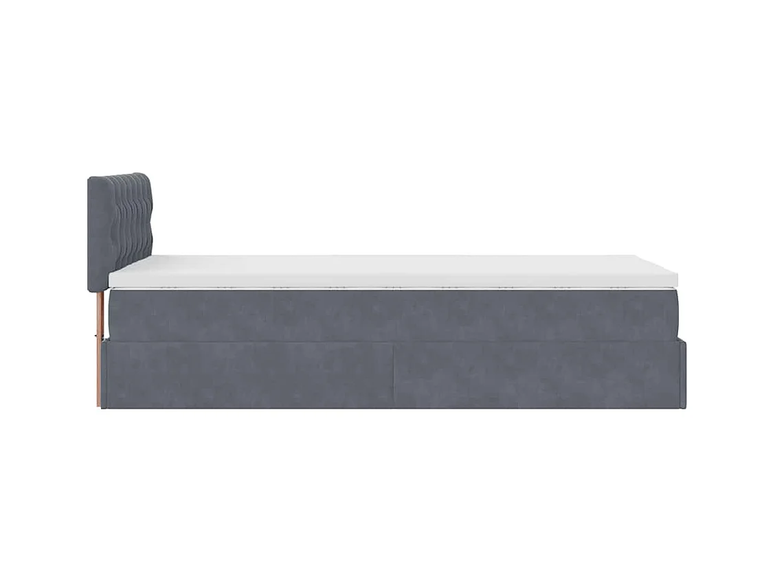 Cadre de lit ottoman et matelas gris foncé 90x200 cm velours