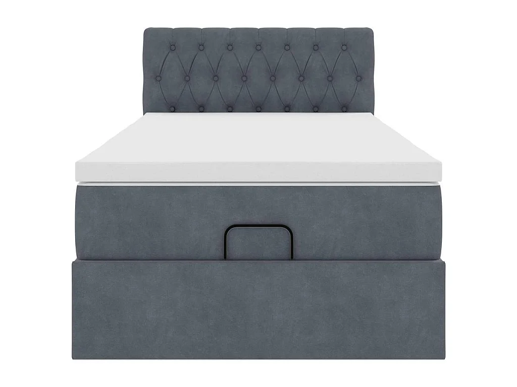 Cadre de lit ottoman et matelas gris foncé 90x200 cm velours