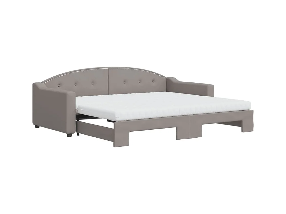 Lit de jour avec gigogne et matelas taupe 90x200 cm tissu